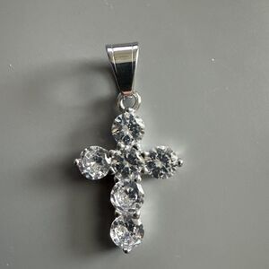 Cubic Zirconia Stainless Steel Cross Pendant Gift Trendy 24” Necklace Silver